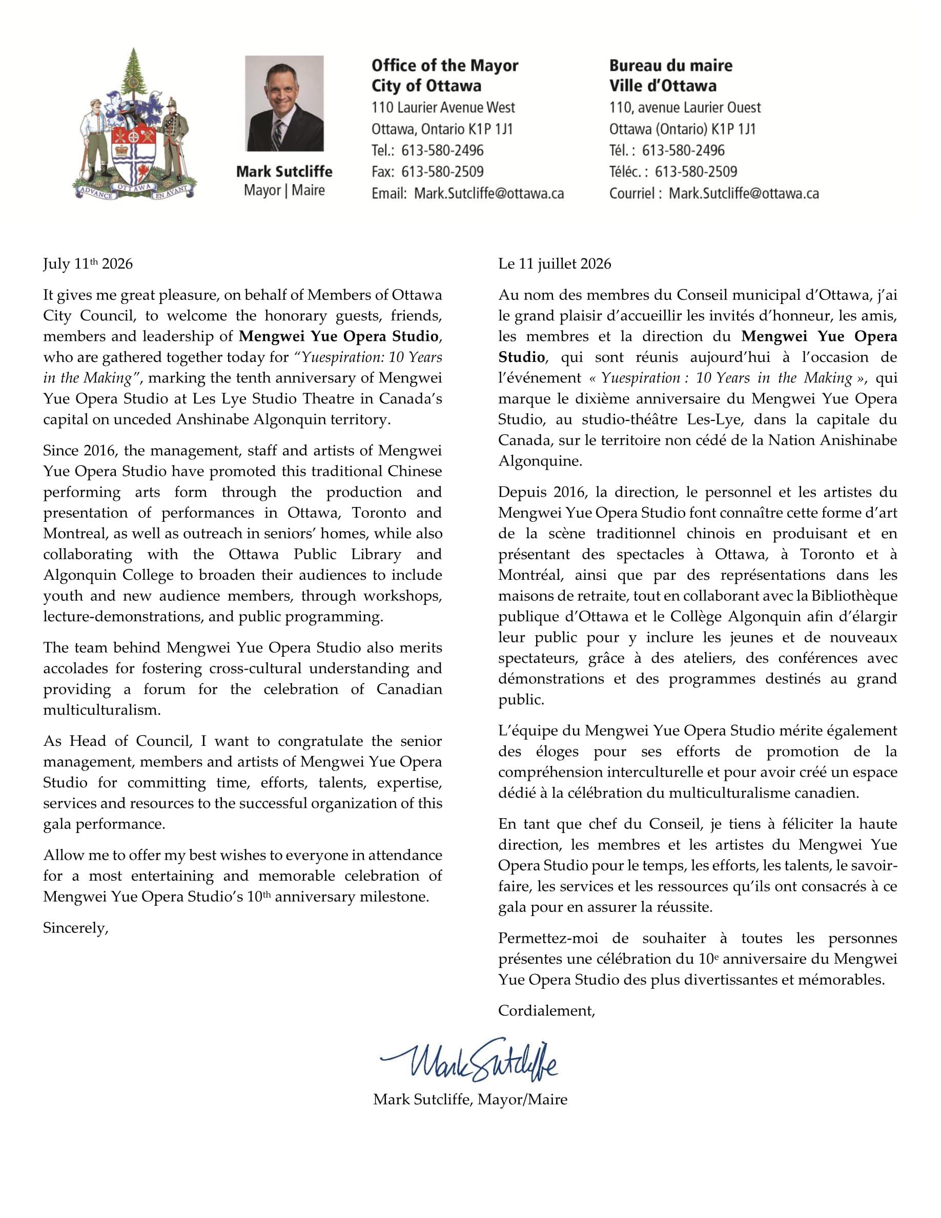 Greeting letter from Mark Sutcliffe